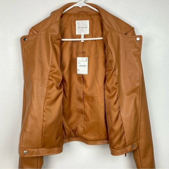 NWT * AVEC LES FILLES Vegan Leather Moto Biker Jacket in Camel - Size M - $174. - Picture 10 of 14